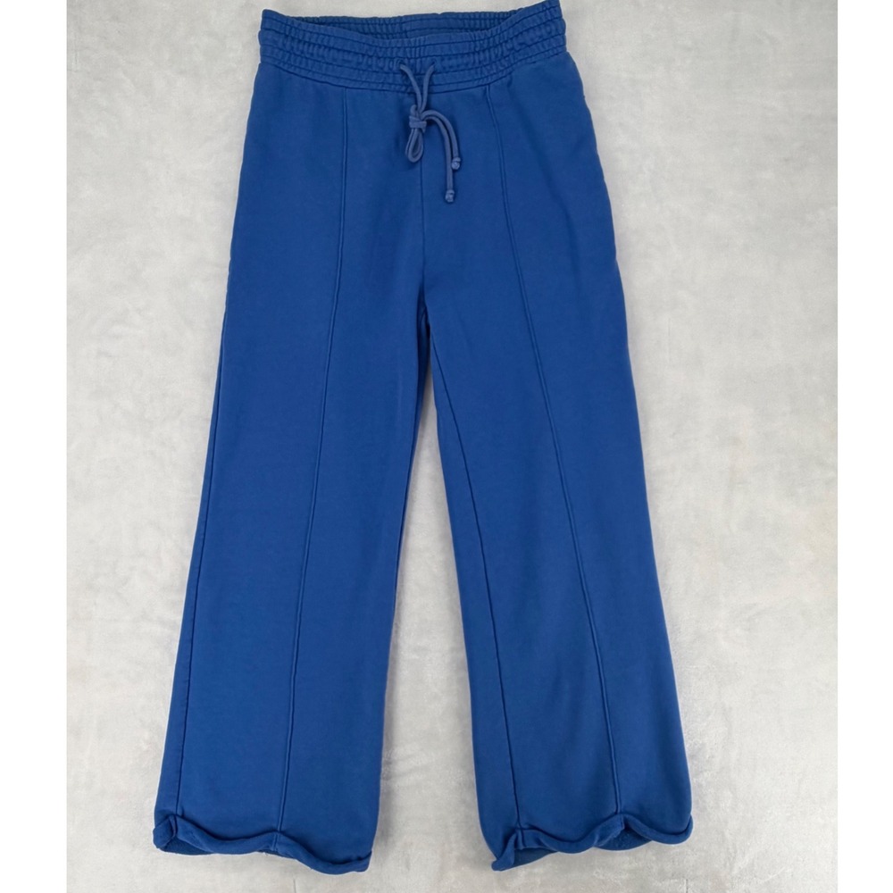Free People Blue Pintuck Scallop Hem Wide Leg Sweatpants OB1213427 Size M